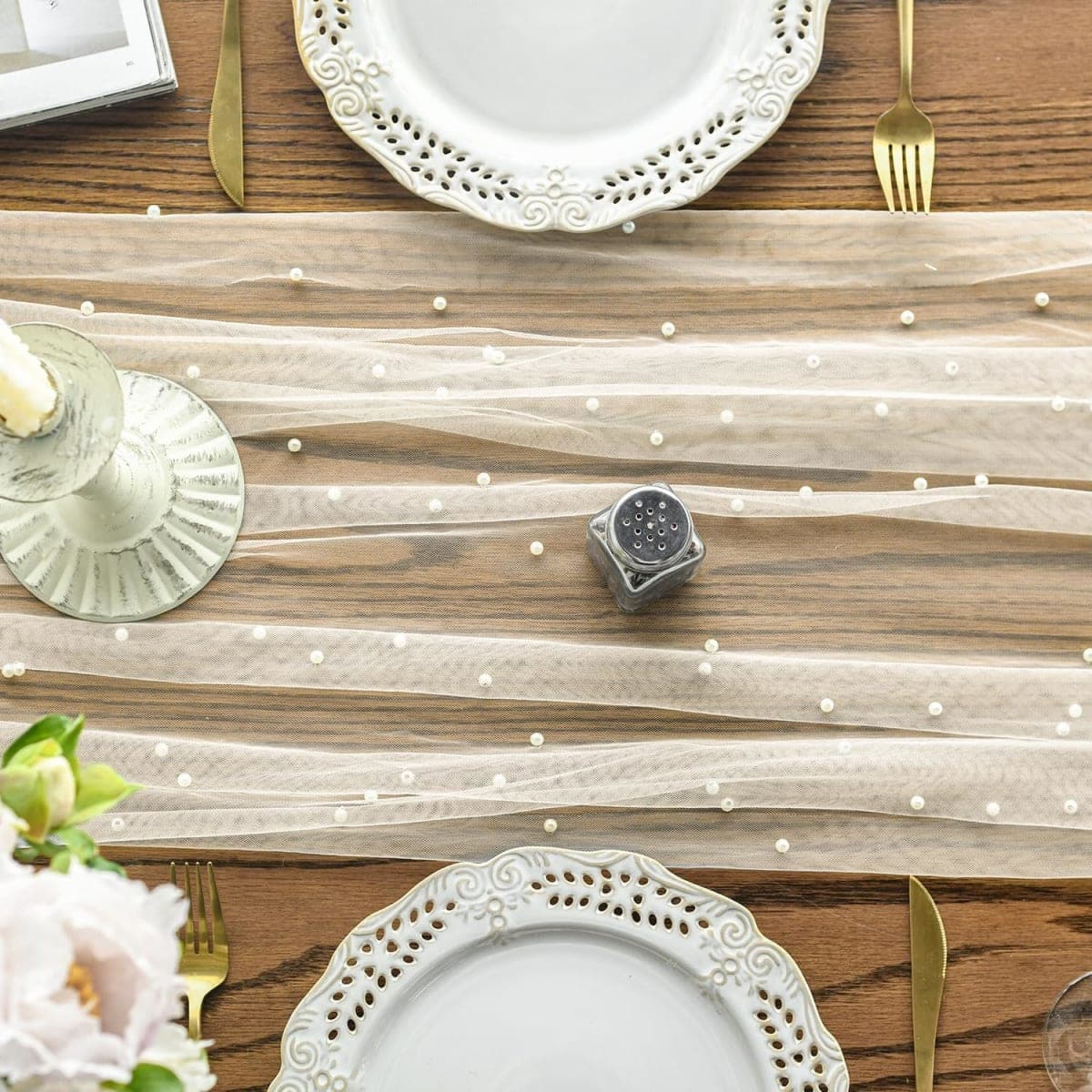 Artoid Mode Pearl Beige Gauze Table Runner 120 Inch 10FT, Seasonal Sheer Chiffon Cheesecloth Dining Holiday Birthday Table Decor for Home Party thumbnail 5