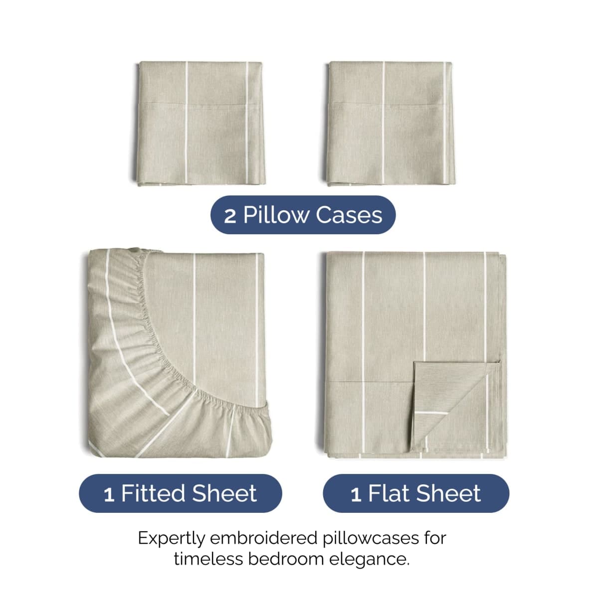 Queen Size 4 Piece Sheet Set - Soft & Cooling Bed Sheets - Beige Stripes 4 thumbnail 2