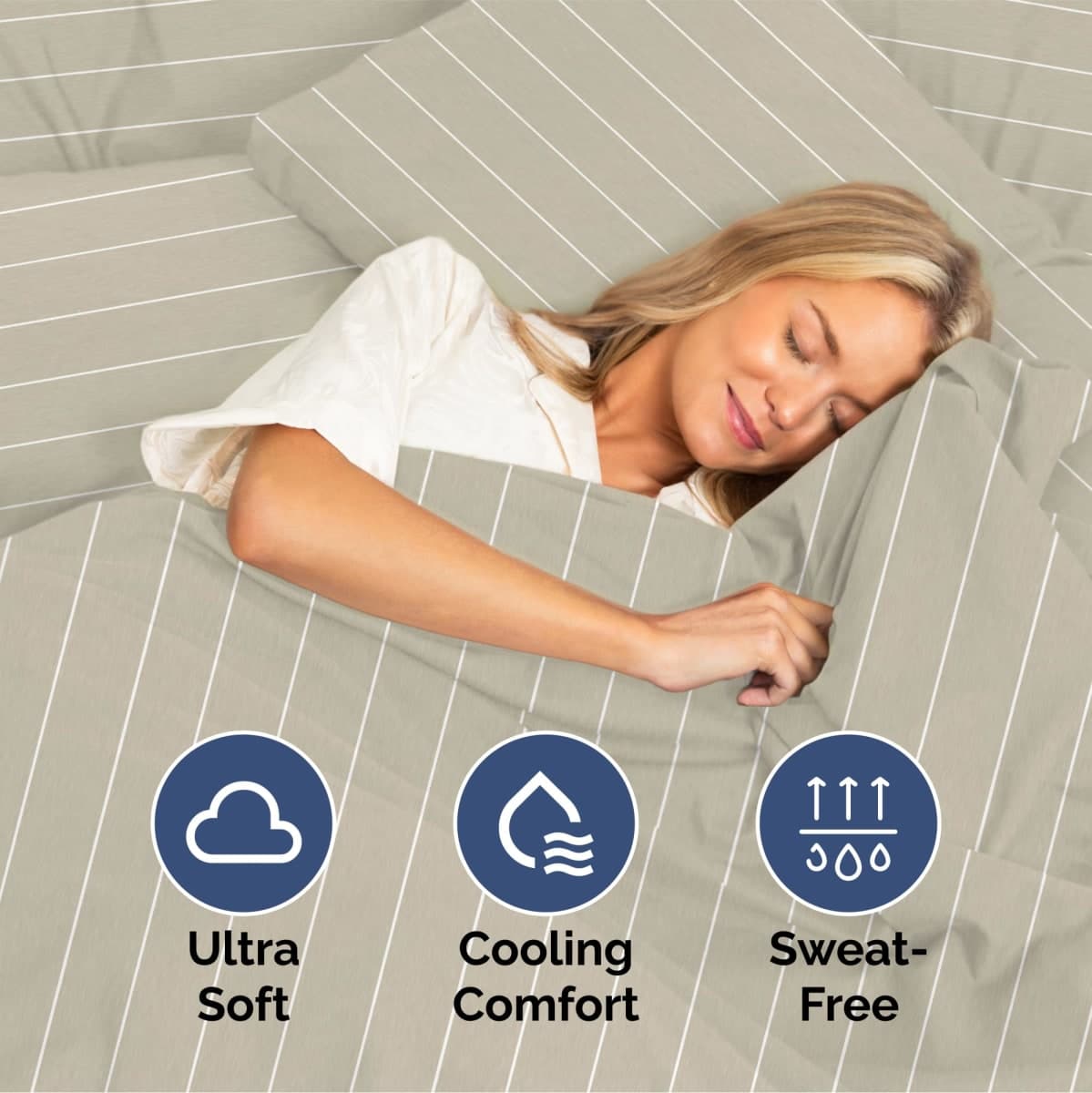 Queen Size 4 Piece Sheet Set - Soft & Cooling Bed Sheets - Beige Stripes 4 thumbnail 4