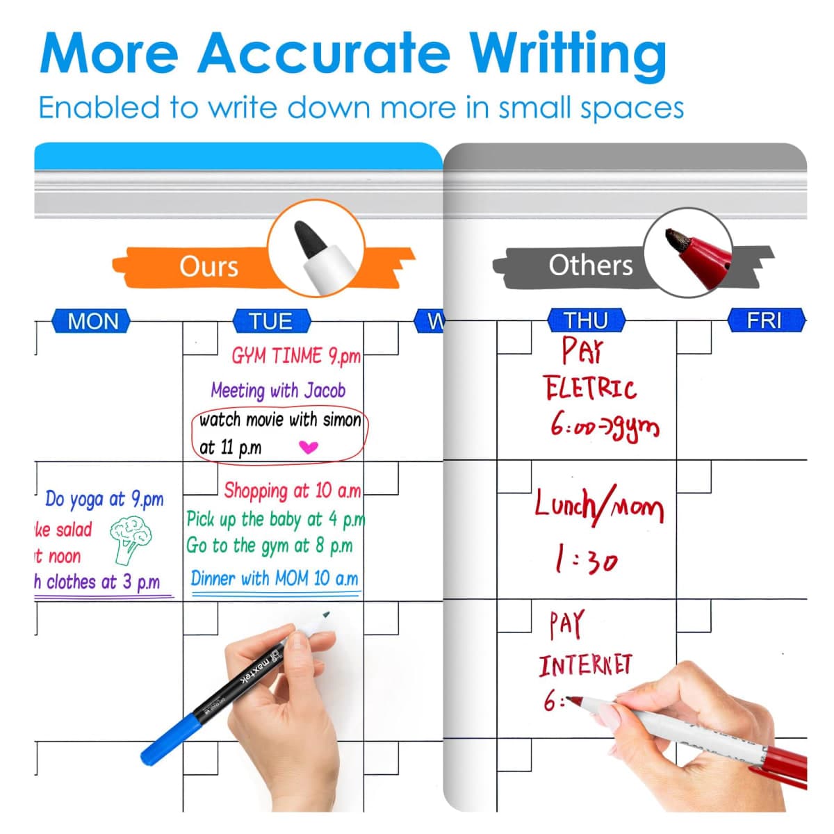 maxtek Dry Erase Markers 0.7mm Ultra Fine Tip, 12 Colors Low Odor Extra Fine Point Whiteboard Markers, for Planning Whiteboard, Calendar Boards thumbnail 3