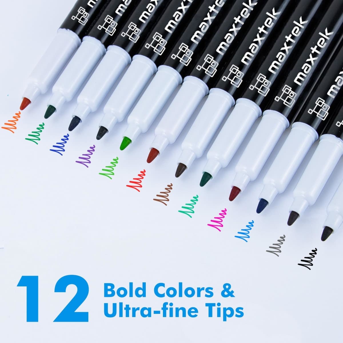maxtek Dry Erase Markers 0.7mm Ultra Fine Tip, 12 Colors Low Odor Extra Fine Point Whiteboard Markers, for Planning Whiteboard, Calendar Boards thumbnail 4