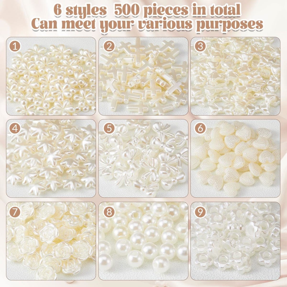 Juexica 500 Pcs ABS Imitation Pearl Beads Star Heart Bowknot Circle Flower Beads White Aesthetic Beads for Jewelry Making Bracelets Necklaces Earrings Key Chains Accessories DIY Crafts (Elegant Style) thumbnail 3