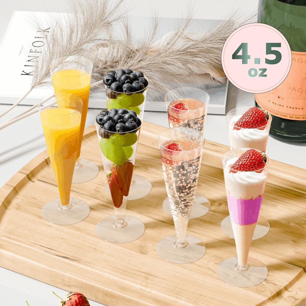 Lazyshine Plastic Champagne Flutes Disposable Wine Glasses - 40 Pack 4.5Oz Clear Mimosa Cocktail Cups Bulk for Wedding Back to School Party Supplies Engagement Decor, Copas De Plastico Para Brindis thumbnail 2