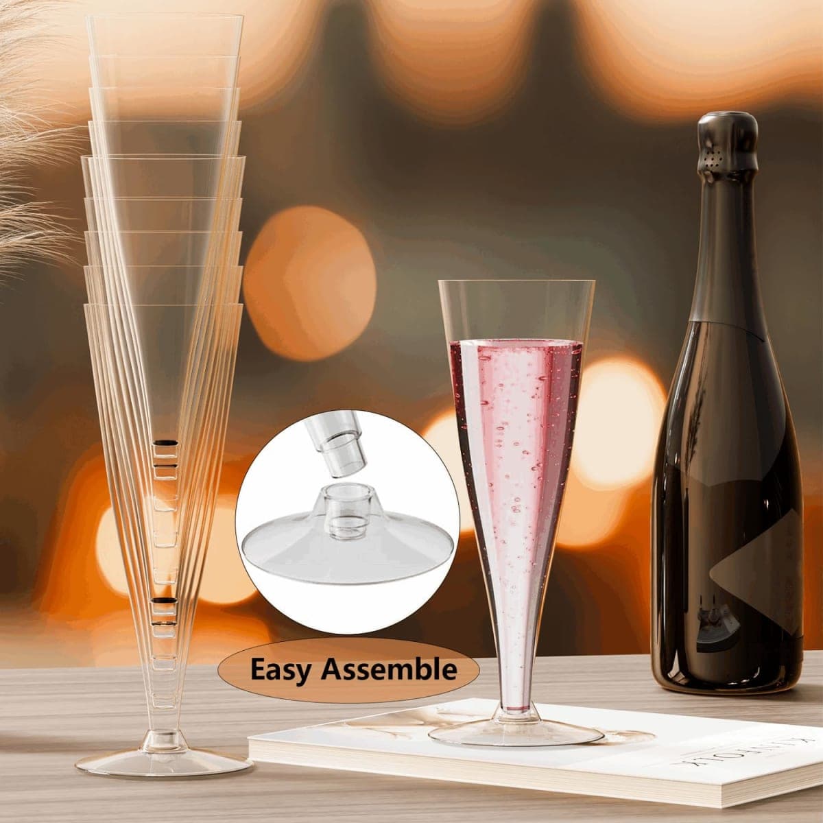 Lazyshine Plastic Champagne Flutes Disposable Wine Glasses - 40 Pack 4.5Oz Clear Mimosa Cocktail Cups Bulk for Wedding Back to School Party Supplies Engagement Decor, Copas De Plastico Para Brindis thumbnail 4