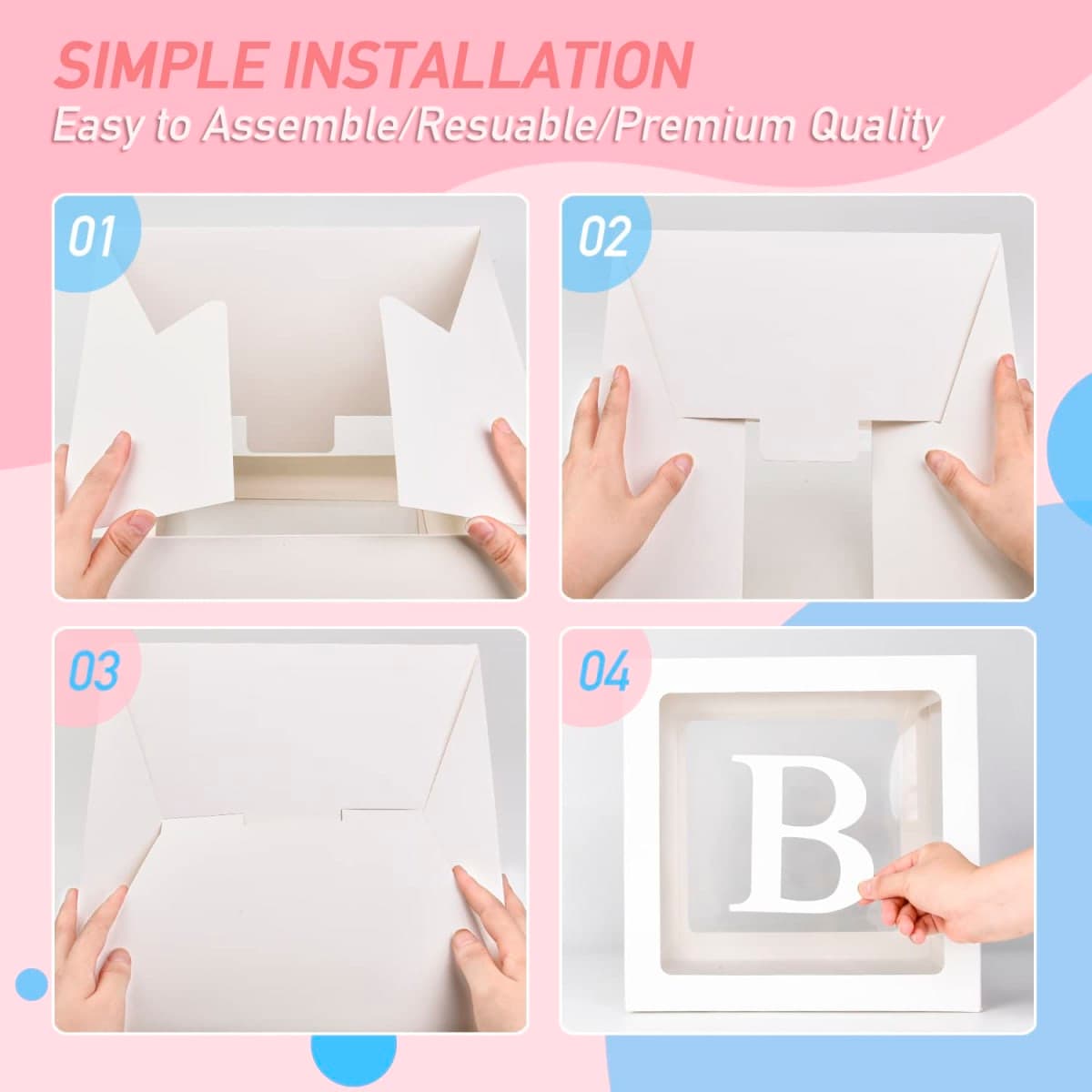 PABUES Baby Boxes with 4 PCS Letters for Baby Shower White Clear Balloon Box Blocks Gender Reveal Decorations and Birthday Party thumbnail 4