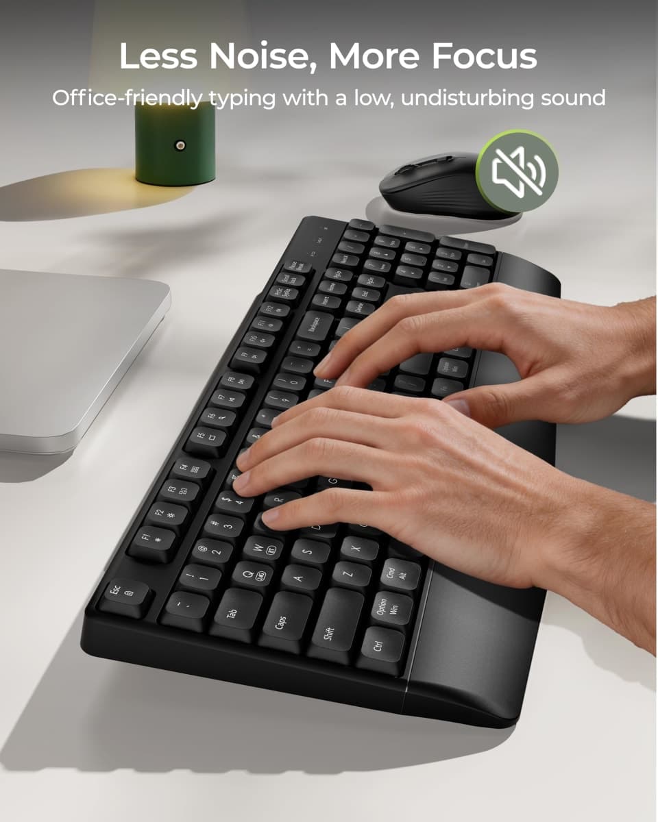 seenda Bluetooth Keyboard and Mouse, 2.4G USB + Bluetooth Multi Device, Ergonomic Keyboard Mouse Set, Full-Size Wireless Combo Compatible for Mac OS/Windows PC Computers Laptops thumbnail 3