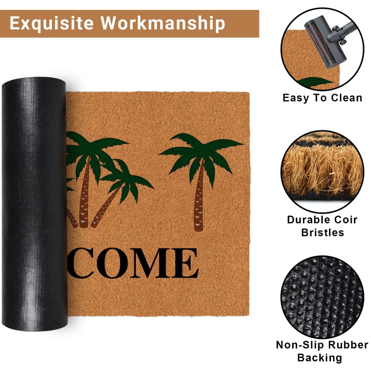 Nialnant Coir Door Mat with Heavy Duty Backing, Lavender Welcome Doormat Outside Entrance, Welcome Mats for Front Door, Pet-Friendly Outdoor Doormats 16" x 24" thumbnail 5
