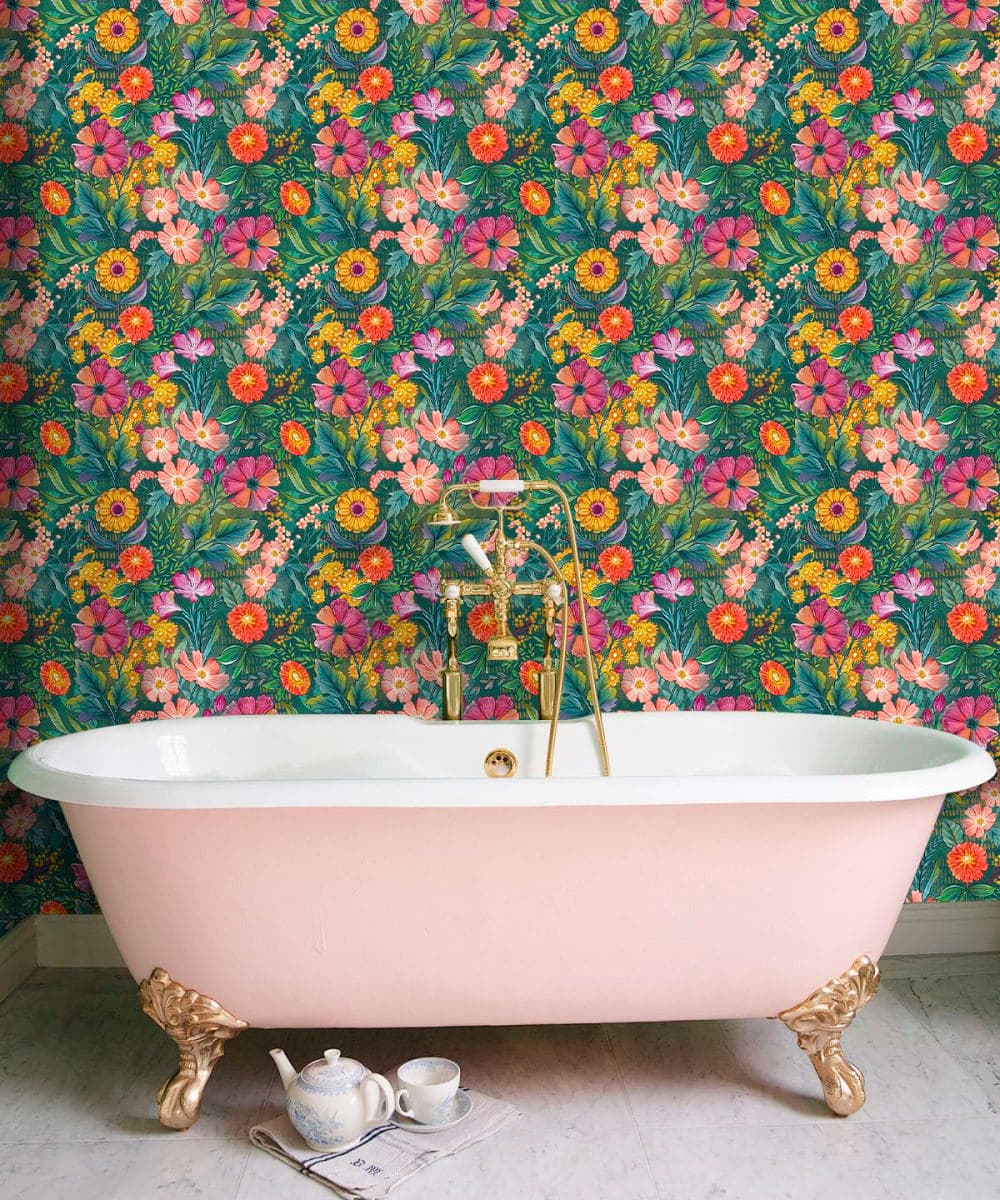 HAOKHOME Peel and Stick Wallpaper Floral Rental Friendly Wall Paper Green/Purple/Pink for Bathroom Kitchen Contact Paper 44cm x 3m thumbnail 3