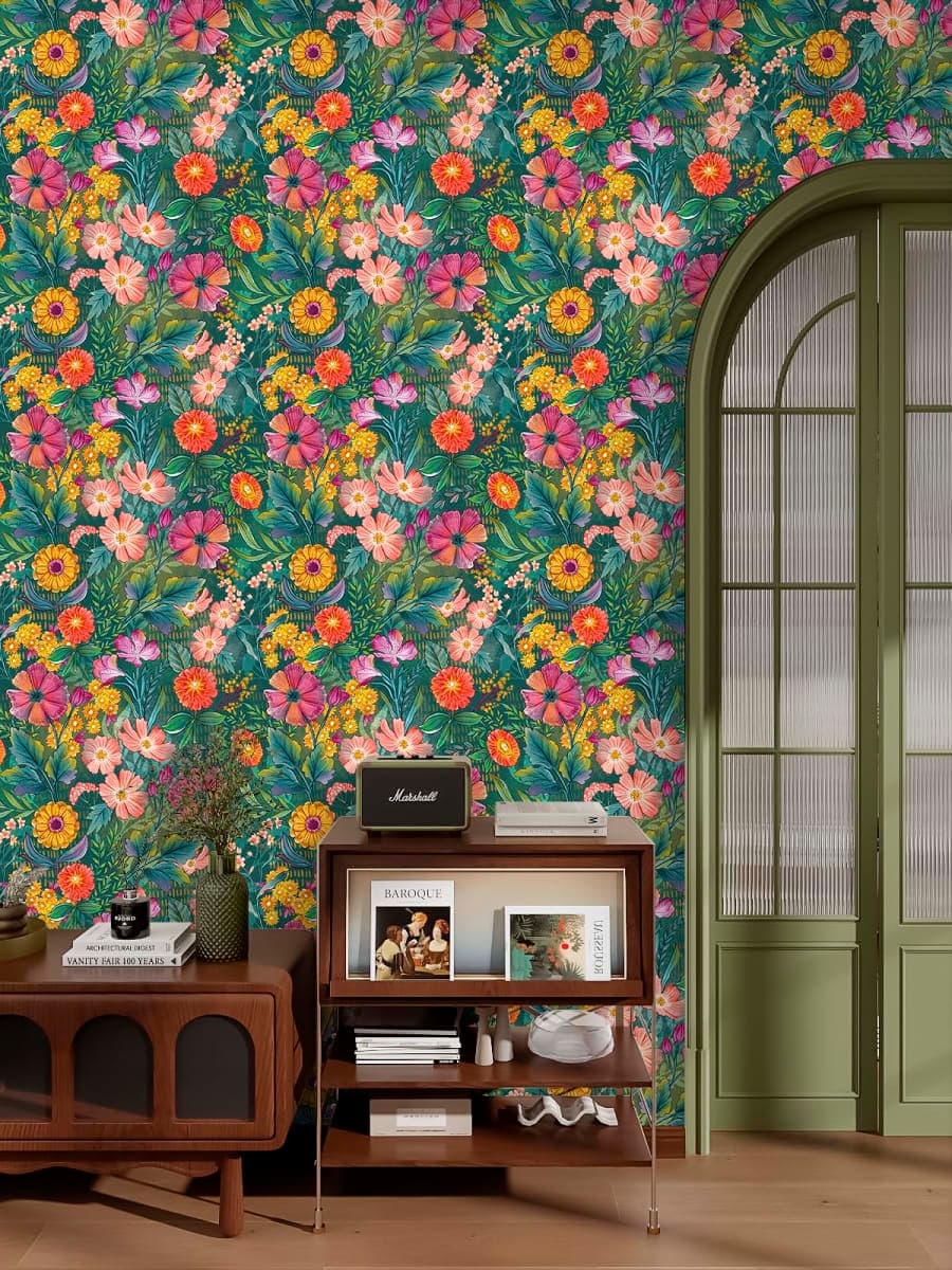 HAOKHOME Peel and Stick Wallpaper Floral Rental Friendly Wall Paper Green/Purple/Pink for Bathroom Kitchen Contact Paper 44cm x 3m thumbnail 4