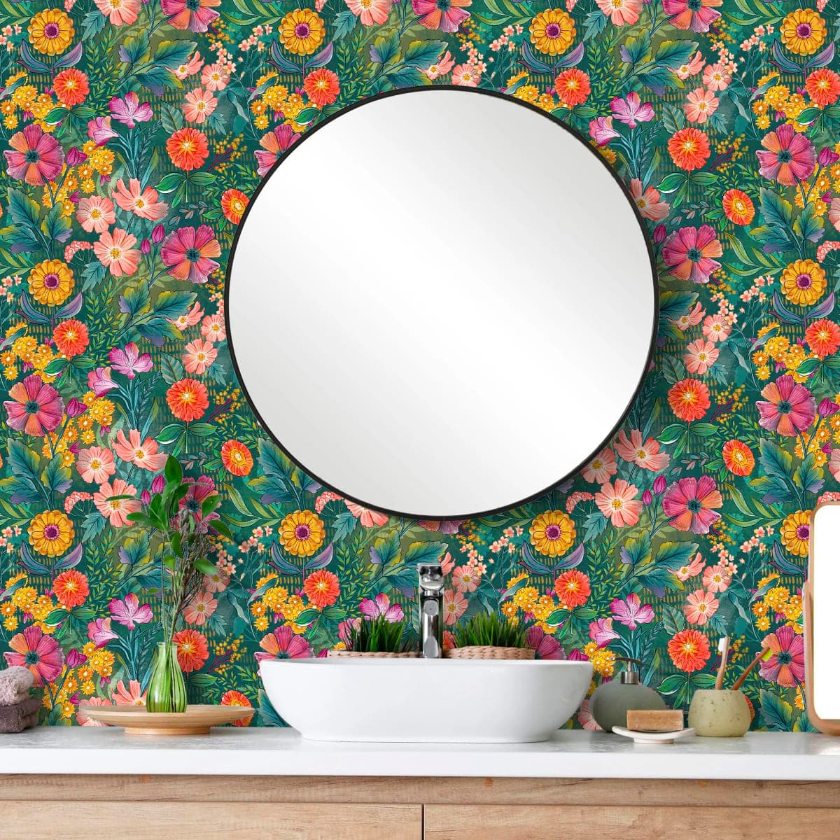 HAOKHOME Peel and Stick Wallpaper Floral Rental Friendly Wall Paper Green/Purple/Pink for Bathroom Kitchen Contact Paper 44cm x 3m thumbnail 5