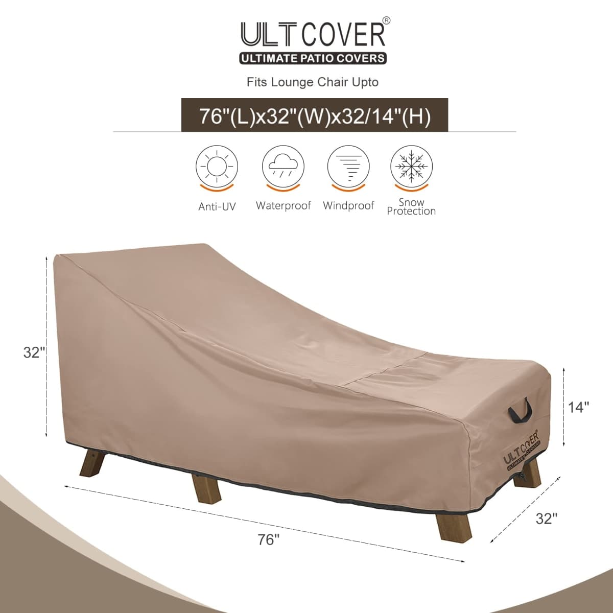ULTCOVER Waterproof Patio Lounge Chair Cover Heavy Duty Outdoor Chaise Lounge Covers 2 Pack - 76L x 32W x 32H inch thumbnail 2