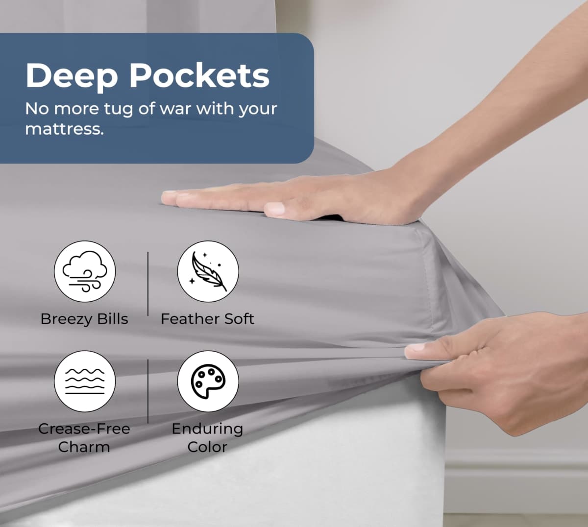 Royale Linens 100% Organic Cotton Fitted Sheet - Percale Weave - Super Soft Deep Pocket Bottom Sheets - Elastic Sheet King Size - King Fitted Sheets Only - (78"x80"+15", Silver) thumbnail 4