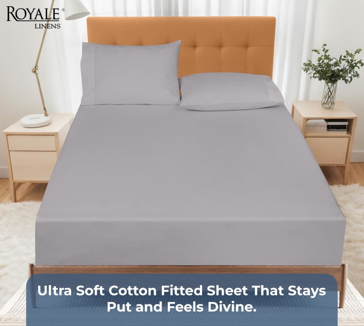 Royale Linens 100% Organic Cotton Fitted Sheet - Percale Weave - Super Soft Deep Pocket Bottom Sheets - Elastic Sheet King Size - King Fitted Sheets Only - (78"x80"+15", Silver) thumbnail 5
