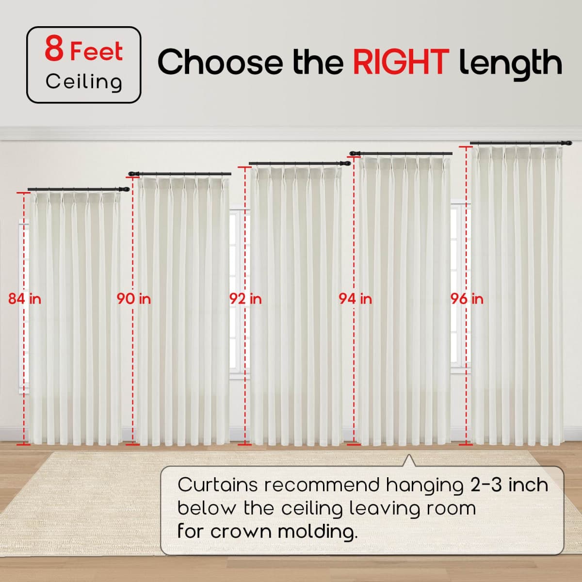 SHINELAND Pinch Pleated Curtains 96 Inches Long 70 Extra Wide 2 Panel Set Pleat Linen Curtains for Living Room,Sheer Light Filtering Cream Two 8FT 8 FT Ceiling to Floor Length Curtain Drapes thumbnail 2