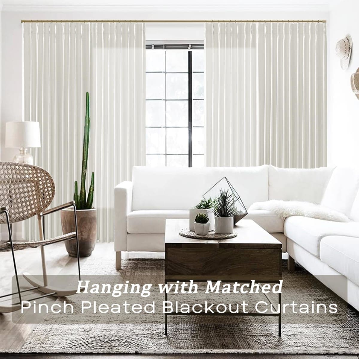SHINELAND Pinch Pleated Curtains 96 Inches Long 70 Extra Wide 2 Panel Set Pleat Linen Curtains for Living Room,Sheer Light Filtering Cream Two 8FT 8 FT Ceiling to Floor Length Curtain Drapes thumbnail 3