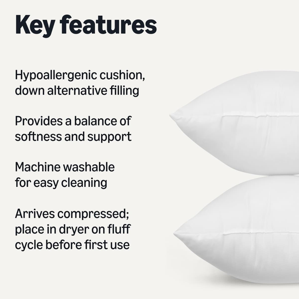 Amazon Basics Square Hypoallergenic Down Alternative Pillow Insert, Machine Washable, Softness and Support, 20 inch, 2-Pack thumbnail 2