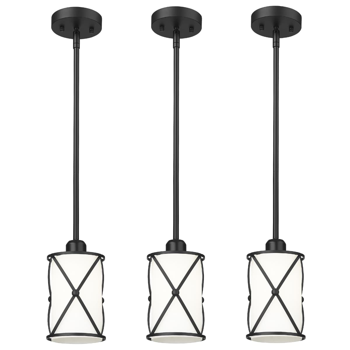 Osimir Glass Pendant Lights Kitchen Island, 2 Pack Modern Black Pendant Light Fixtures with Frosted Glass and Rod, Mid Century Cage Pendant Light for Kitchen Sink Dining Room, CH9176BKW-2PK — image 1