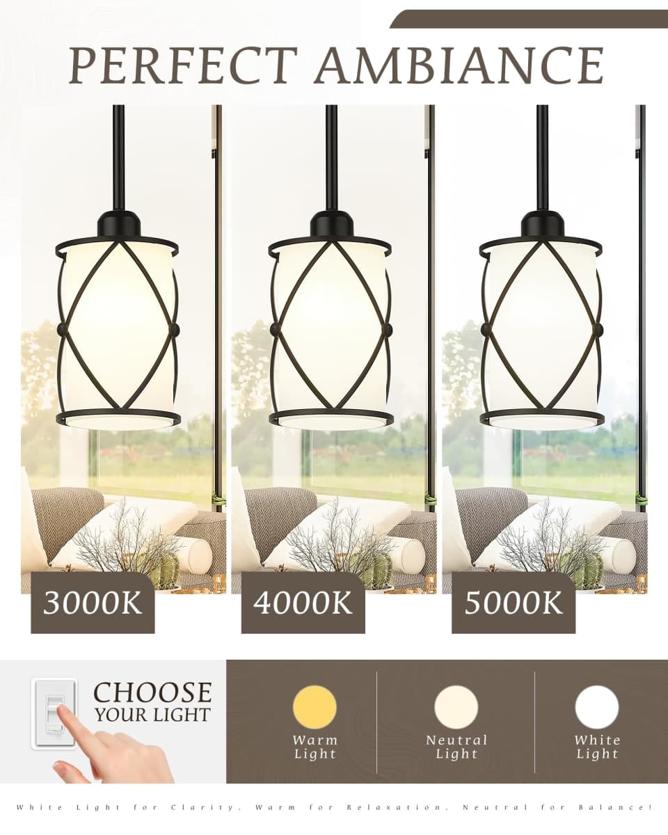 Osimir Glass Pendant Lights Kitchen Island, 2 Pack Modern Black Pendant Light Fixtures with Frosted Glass and Rod, Mid Century Cage Pendant Light for Kitchen Sink Dining Room, CH9176BKW-2PK thumbnail 4