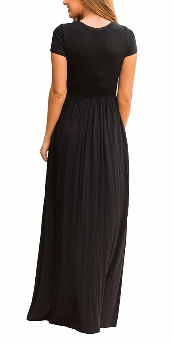 DEARCASE Maxi Dress for Women Black Large Maternity Crewneck Short Sleeves Wedding Guest A-line Casual Party Vintage Spring Summer Long Dresses with Pockets thumbnail 4