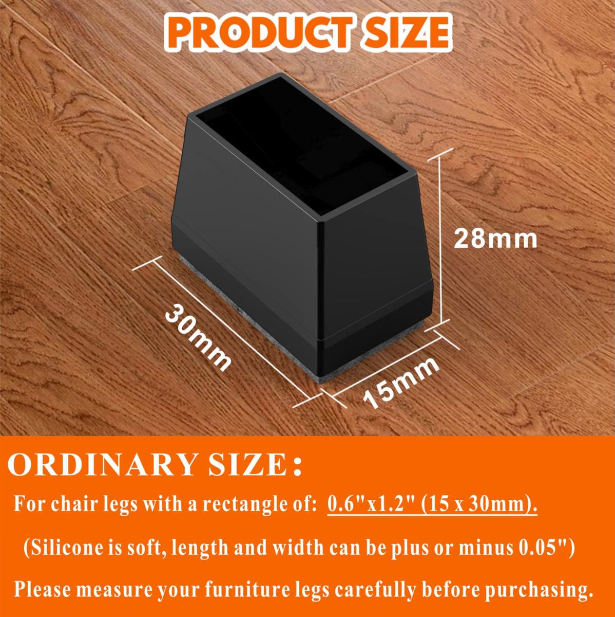 Rectangle Chair Leg Protectors for Hardwood Floors,16 PCS Silicone Covers to Protect Wood Tile Floors Felt Pads Furniture Leg Caps Reduce Noise. Easy to Move.(Black,0.6 x 1.2 Inch,Rectangle) thumbnail 2