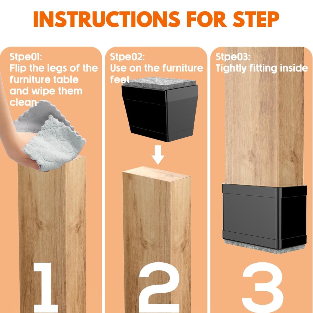 Rectangle Chair Leg Protectors for Hardwood Floors,16 PCS Silicone Covers to Protect Wood Tile Floors Felt Pads Furniture Leg Caps Reduce Noise. Easy to Move.(Black,0.6 x 1.2 Inch,Rectangle) thumbnail 3