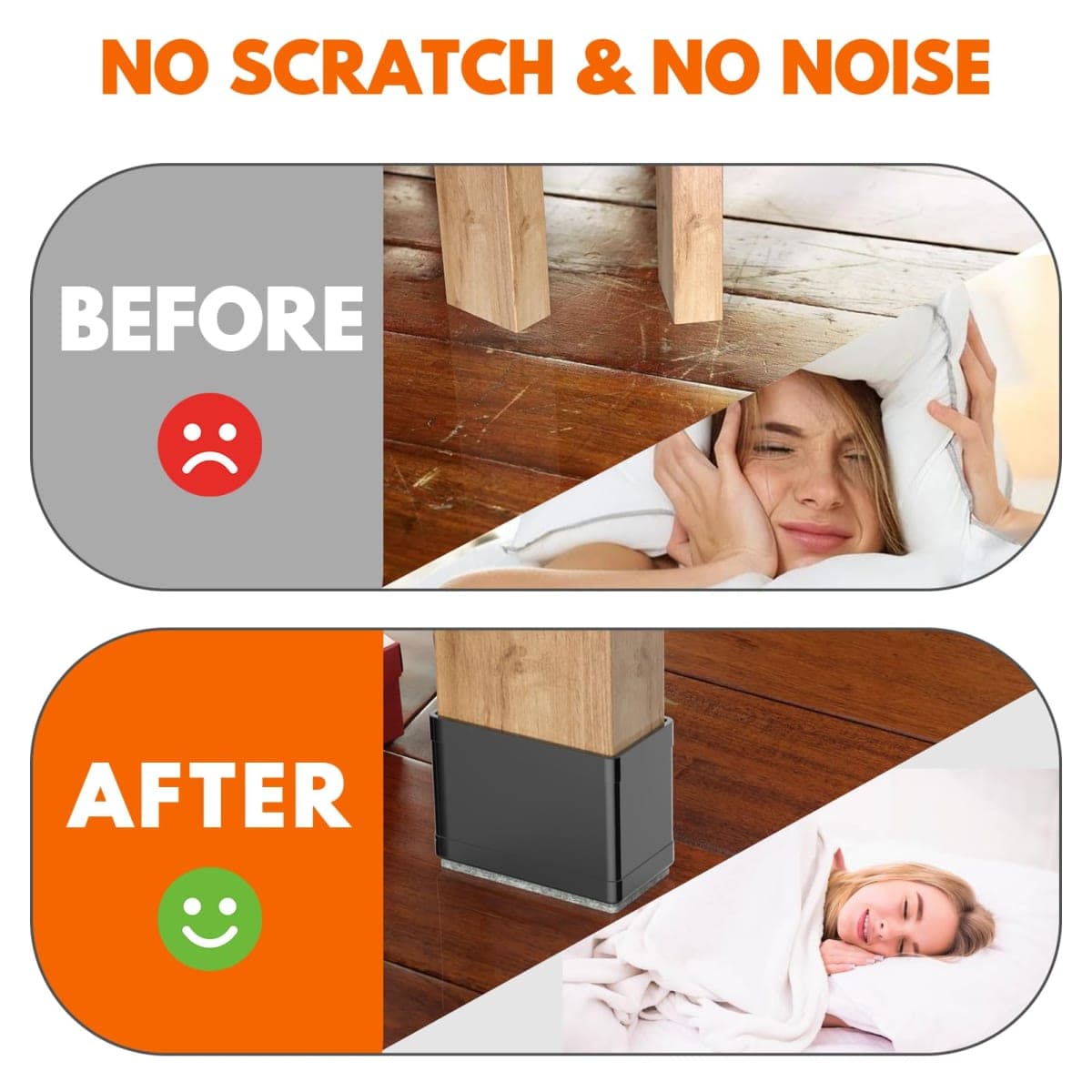 Rectangle Chair Leg Protectors for Hardwood Floors,16 PCS Silicone Covers to Protect Wood Tile Floors Felt Pads Furniture Leg Caps Reduce Noise. Easy to Move.(Black,0.6 x 1.2 Inch,Rectangle) thumbnail 4