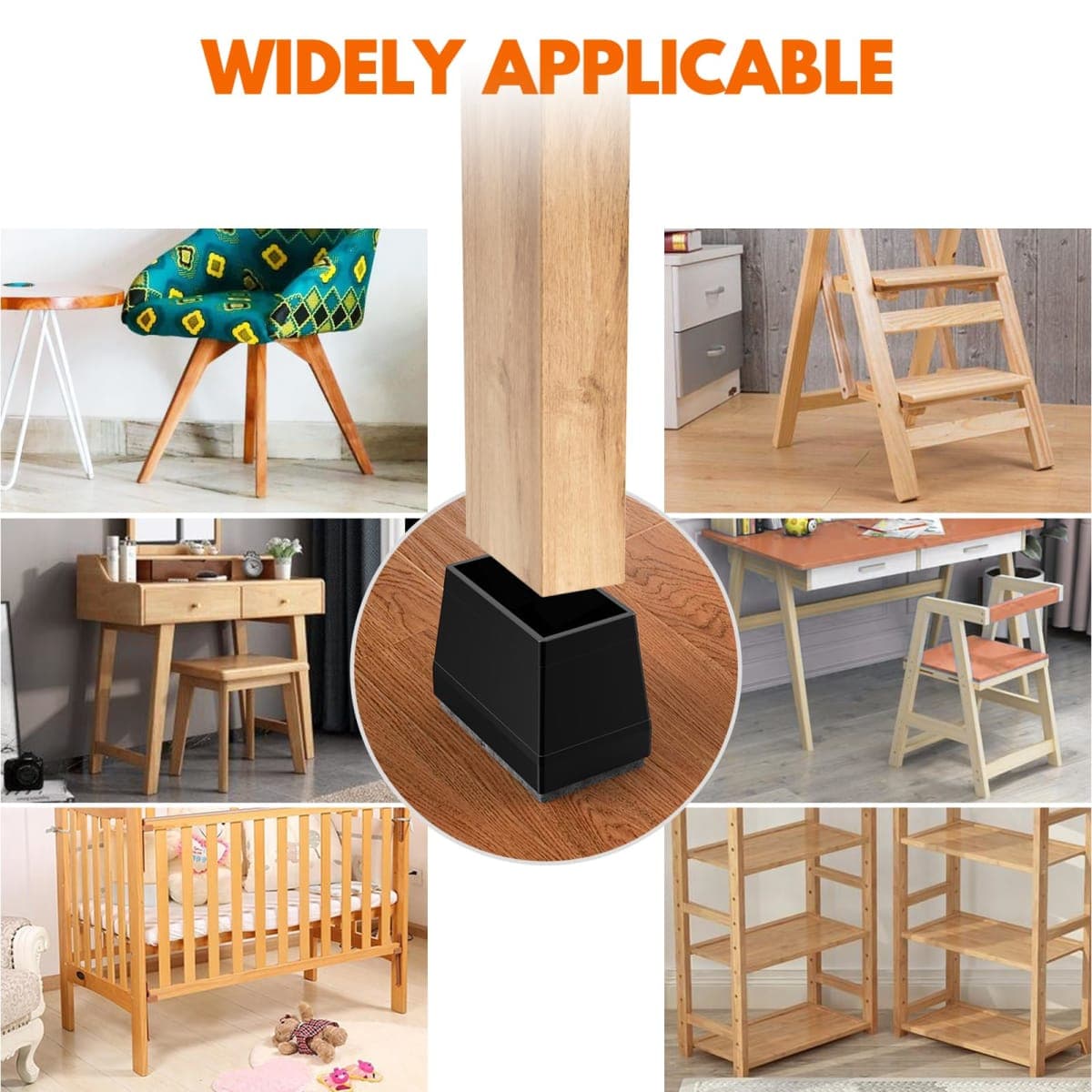 Rectangle Chair Leg Protectors for Hardwood Floors,16 PCS Silicone Covers to Protect Wood Tile Floors Felt Pads Furniture Leg Caps Reduce Noise. Easy to Move.(Black,0.6 x 1.2 Inch,Rectangle) thumbnail 5