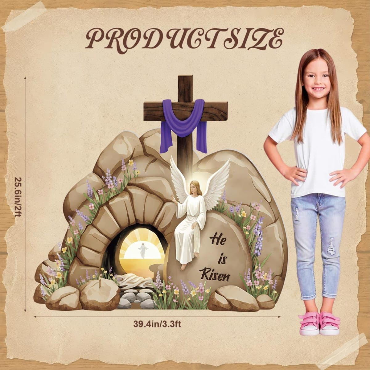 Vercraft Empty Tomb Easter Scene Plastic Board with Rock Set 39.6 x 24 Inch Stand up Tomb with Cross on Top Cutout Christian Jesus Nativity Scene He is Risen for Jesus Religious Sunday Church Decor thumbnail 2