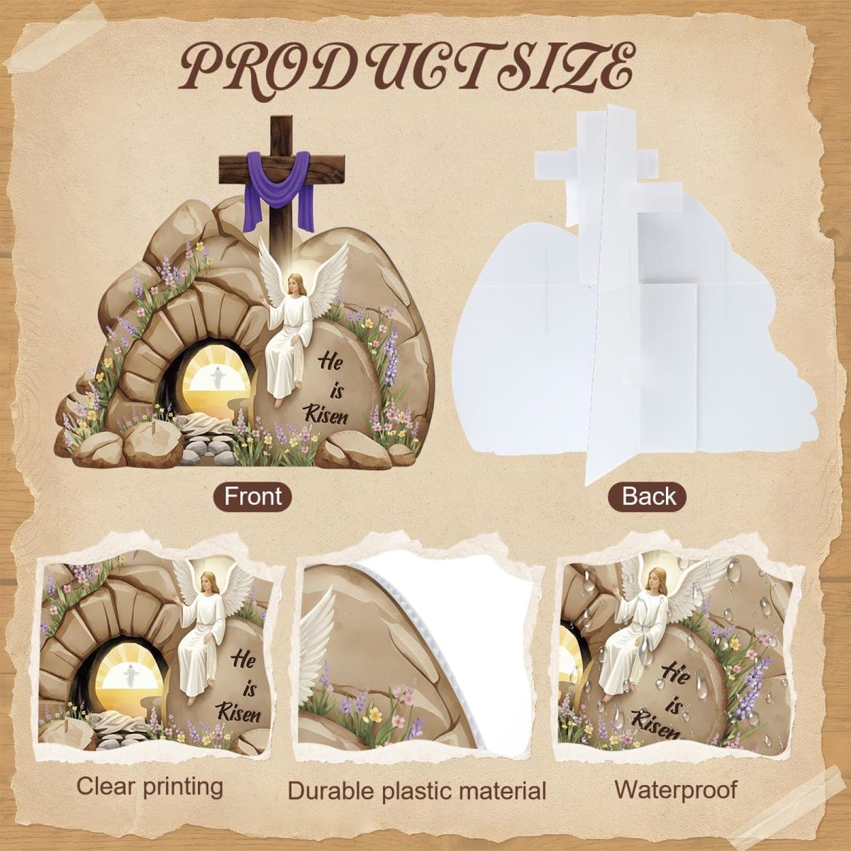 Vercraft Empty Tomb Easter Scene Plastic Board with Rock Set 39.6 x 24 Inch Stand up Tomb with Cross on Top Cutout Christian Jesus Nativity Scene He is Risen for Jesus Religious Sunday Church Decor thumbnail 3