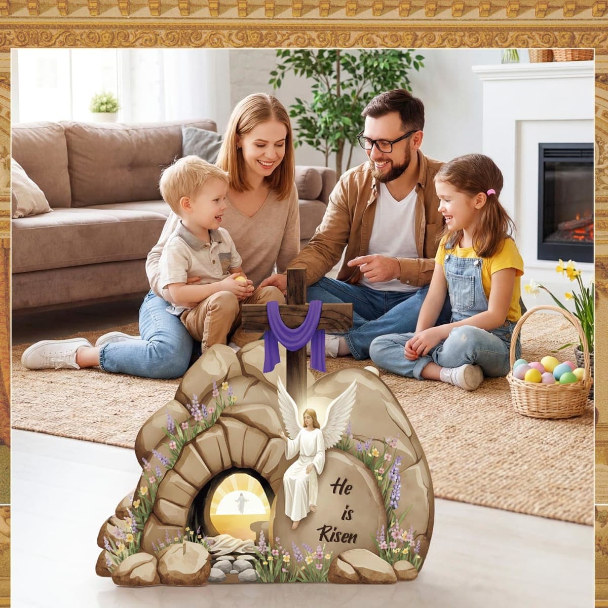Vercraft Empty Tomb Easter Scene Plastic Board with Rock Set 39.6 x 24 Inch Stand up Tomb with Cross on Top Cutout Christian Jesus Nativity Scene He is Risen for Jesus Religious Sunday Church Decor thumbnail 5