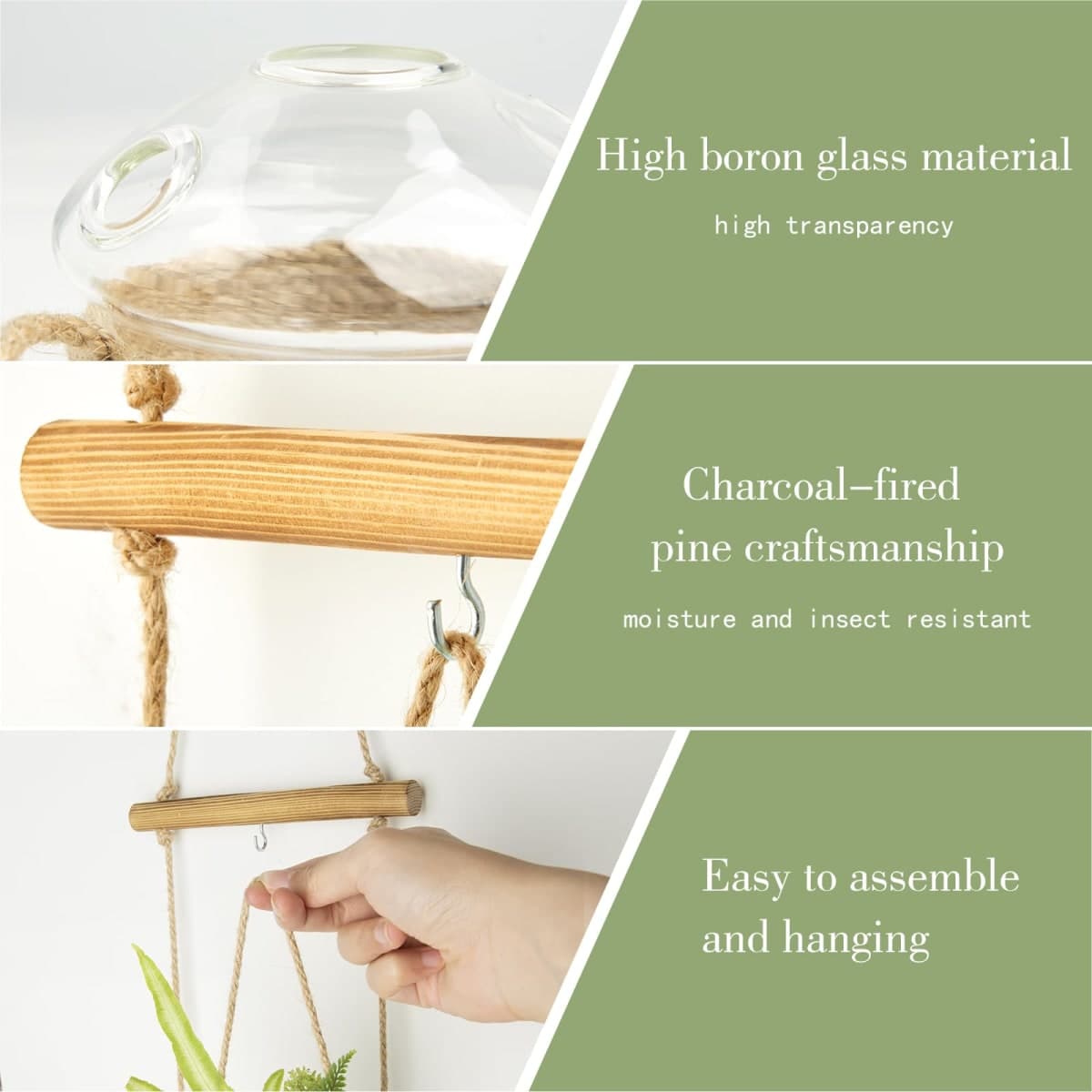XXXFLOWER 3 Tiered Mushroom Glass Vase Wall Planter Hydroponic Propagation Station with Hanging Herb Cuttings Vase for Hydroponic Plant Decor for Living Room Indoor Outdoor Multi-Space thumbnail 3