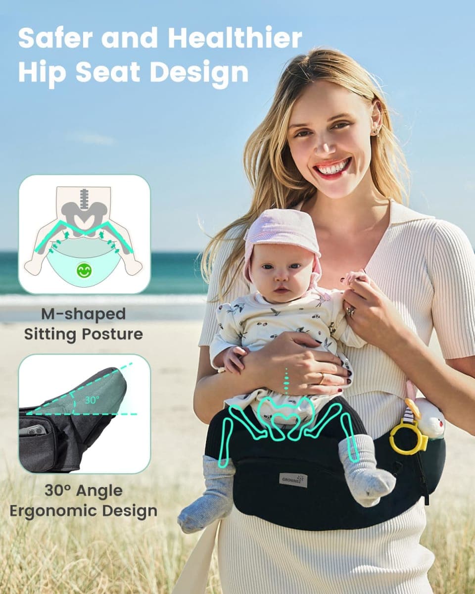 Grownsy Safety-Certified Baby Hip Seat Carrier for Babies & Toddlers, Black thumbnail 4