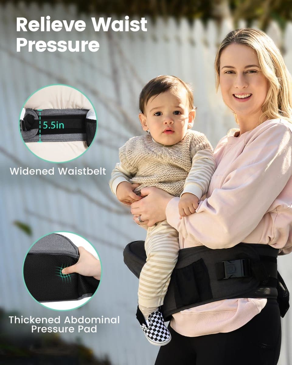 Grownsy Safety-Certified Baby Hip Seat Carrier for Babies & Toddlers, Black thumbnail 5