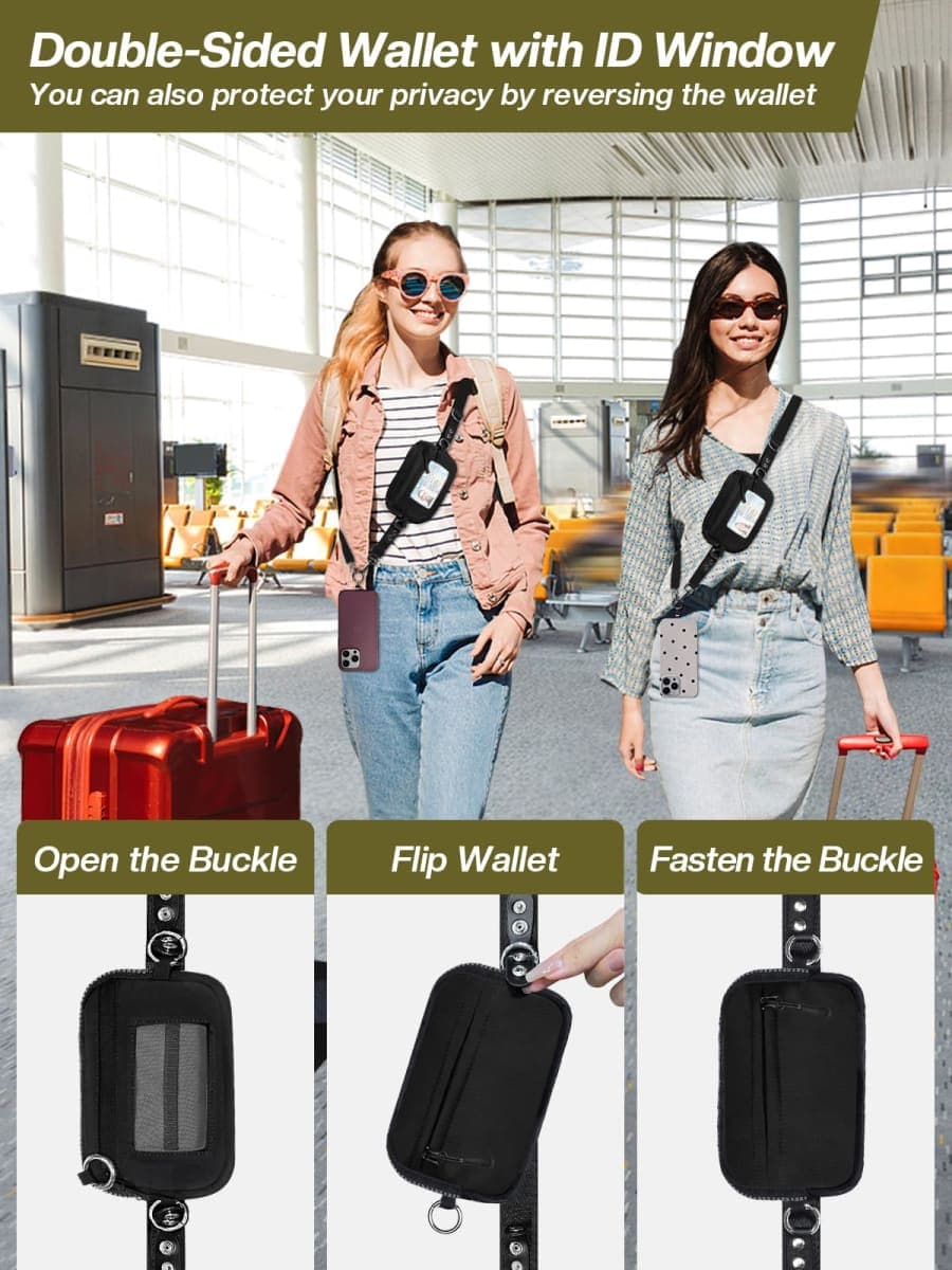Tiostep Clip and Go Strap for Phone with Wallet Crossbody Phone Lanyard Adjustable and Detachable RFID Wristlet Wallet with ID Window and Zippered, Black thumbnail 3
