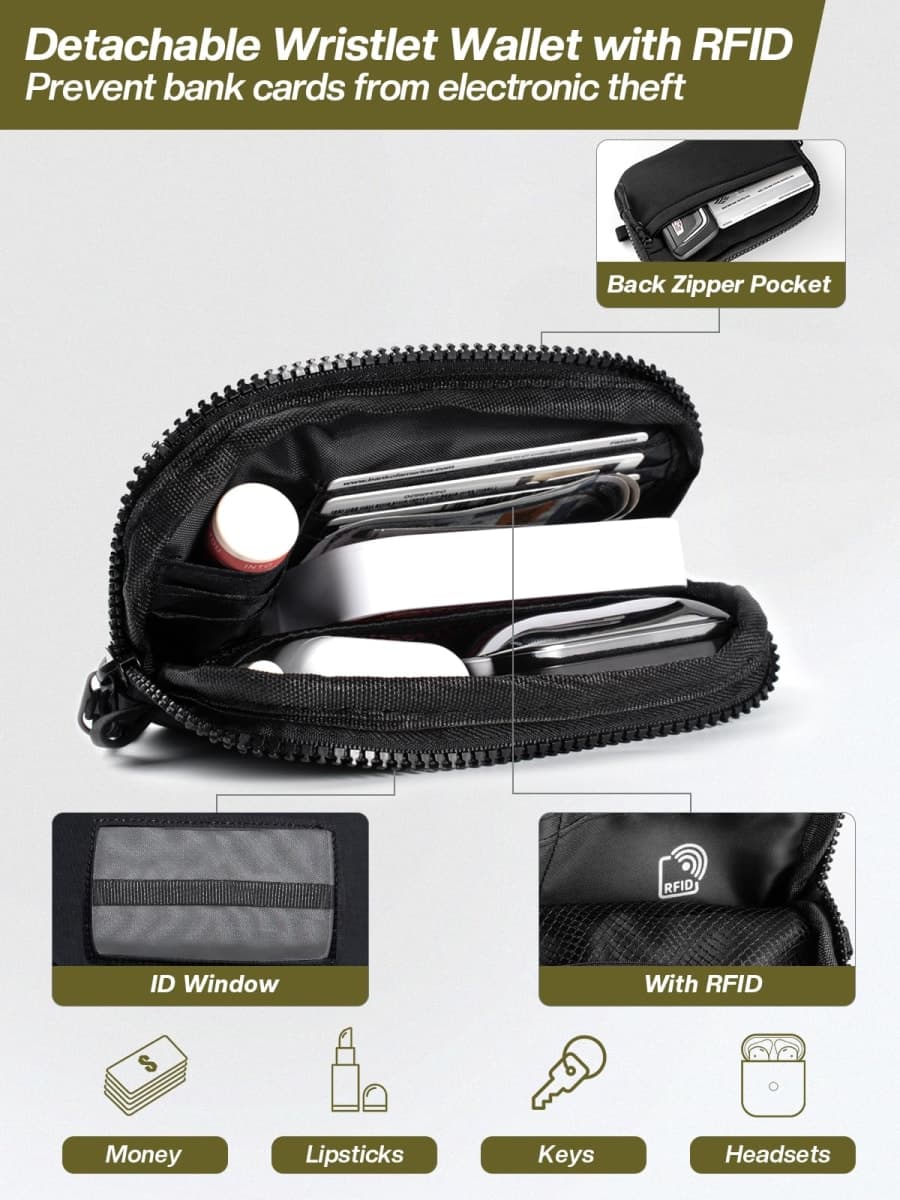 Tiostep Clip and Go Strap for Phone with Wallet Crossbody Phone Lanyard Adjustable and Detachable RFID Wristlet Wallet with ID Window and Zippered, Black thumbnail 5