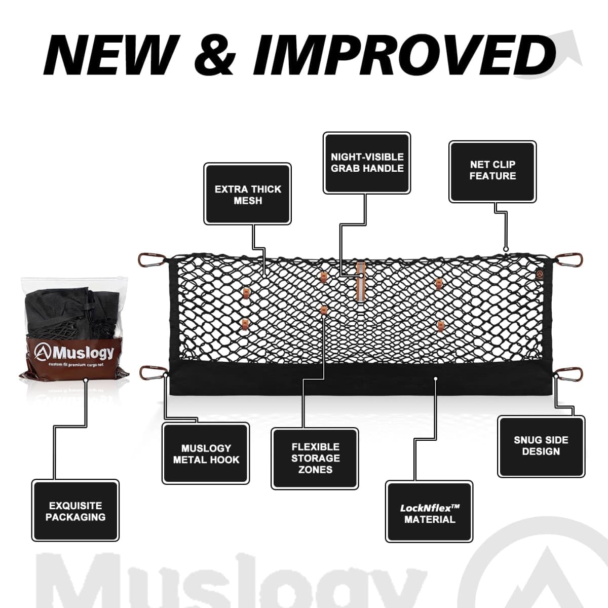 Muslogy Truck Bed Cargo Net Compatible with Chevrolet Colorado & GMC Canyon 2023 2024 Accessories Storage Organizer Pickup Truck Bed Envelope Style Cargo Net with Heavy Duty Carabiners thumbnail 2