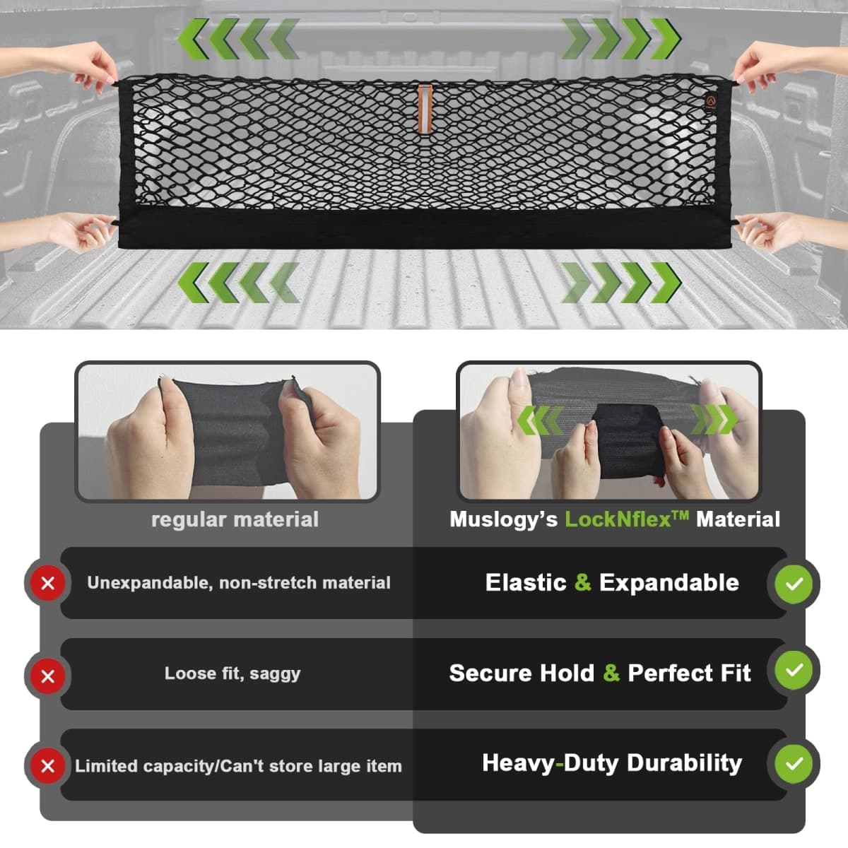 Muslogy Truck Bed Cargo Net Compatible with Chevrolet Colorado & GMC Canyon 2023 2024 Accessories Storage Organizer Pickup Truck Bed Envelope Style Cargo Net with Heavy Duty Carabiners thumbnail 5