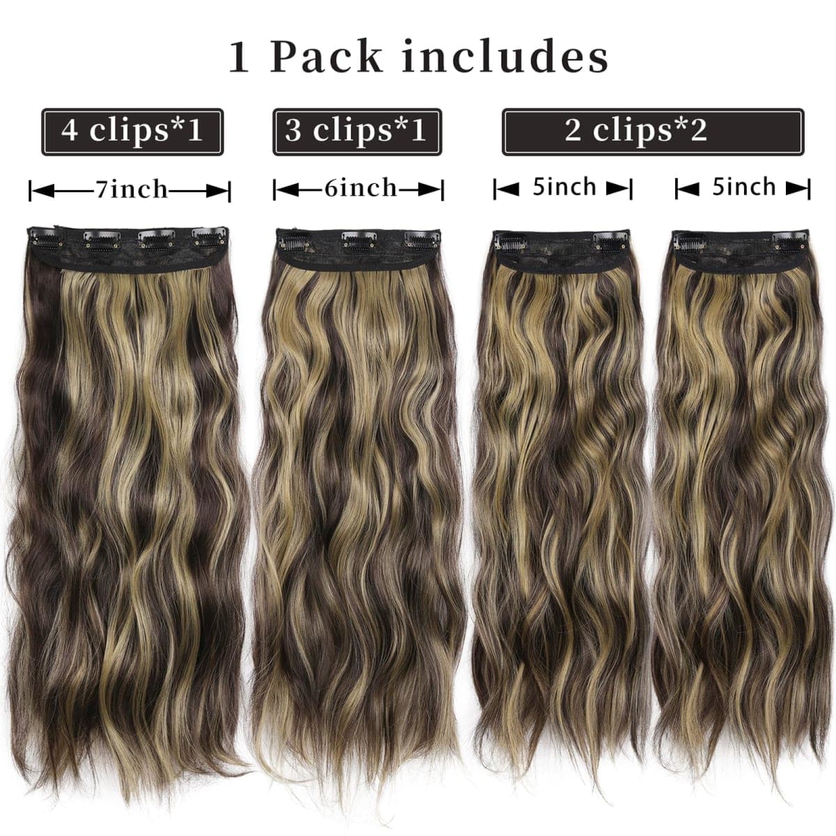 Clip in Hair Extensions, 20 Inches Wavy Synthetic Hair Extensions Clip ins, Long and Soft, for Women and Girls (Medium Brown Mixed Bleach Blonde) thumbnail 2