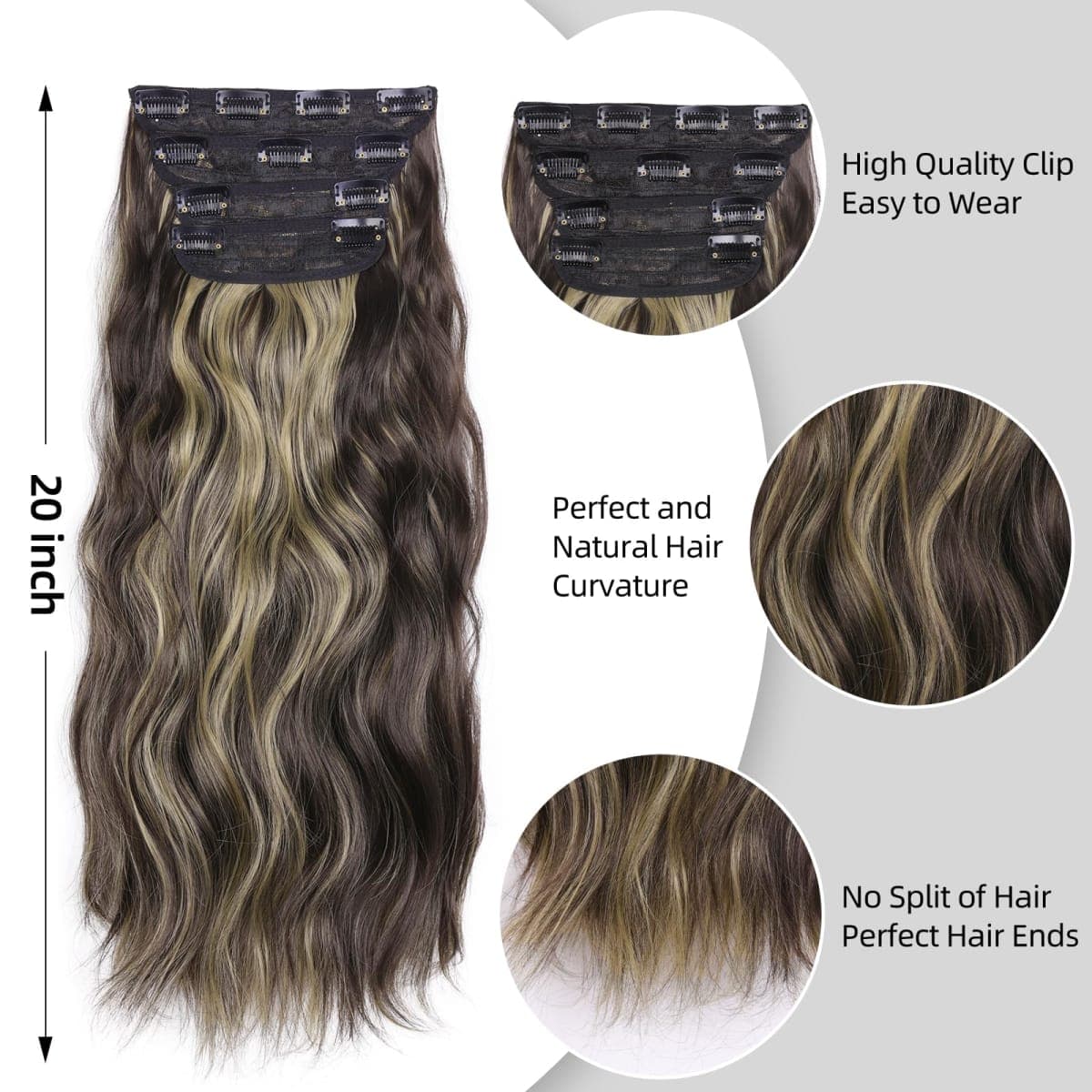 Clip in Hair Extensions, 20 Inches Wavy Synthetic Hair Extensions Clip ins, Long and Soft, for Women and Girls (Medium Brown Mixed Bleach Blonde) thumbnail 3