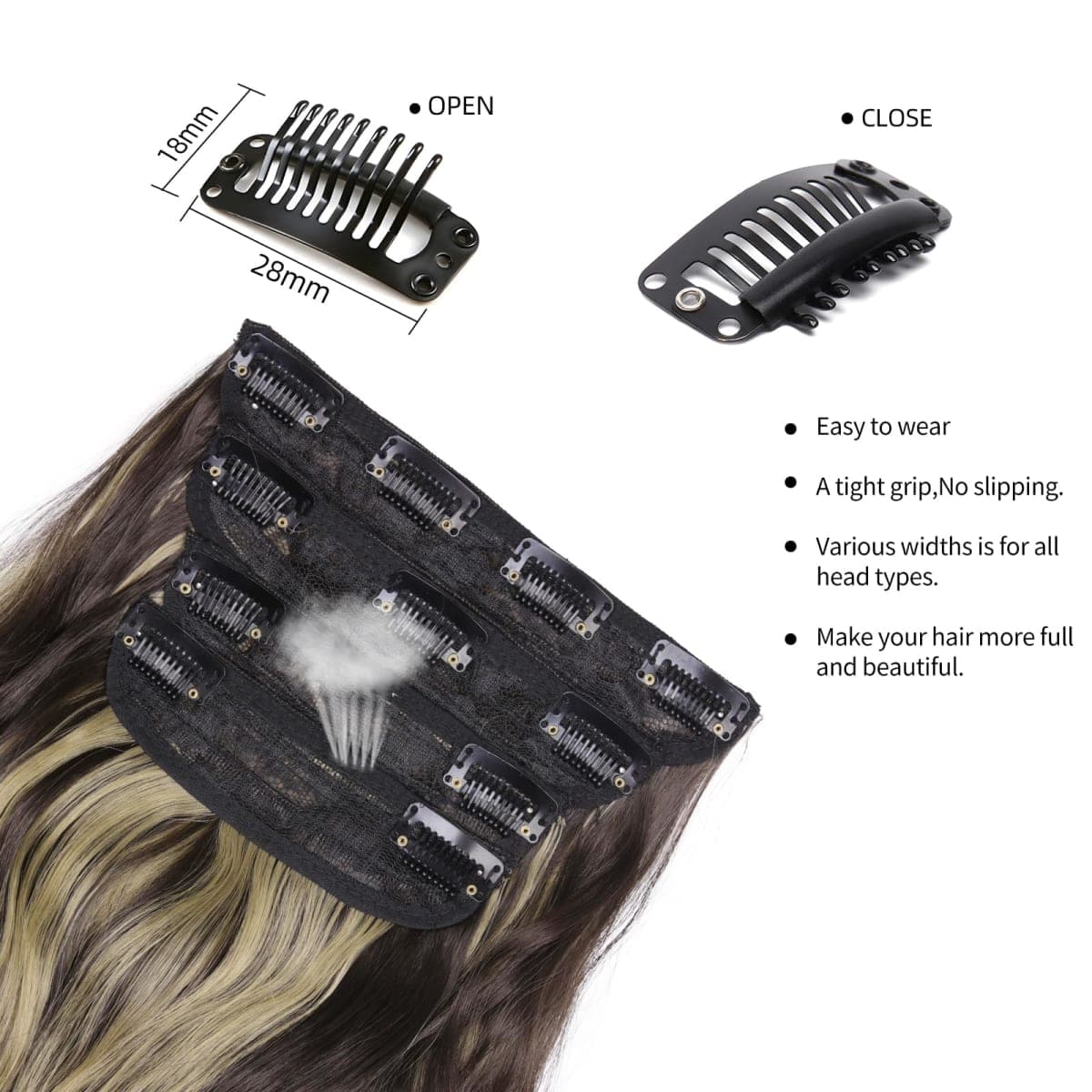 Clip in Hair Extensions, 20 Inches Wavy Synthetic Hair Extensions Clip ins, Long and Soft, for Women and Girls (Medium Brown Mixed Bleach Blonde) thumbnail 4