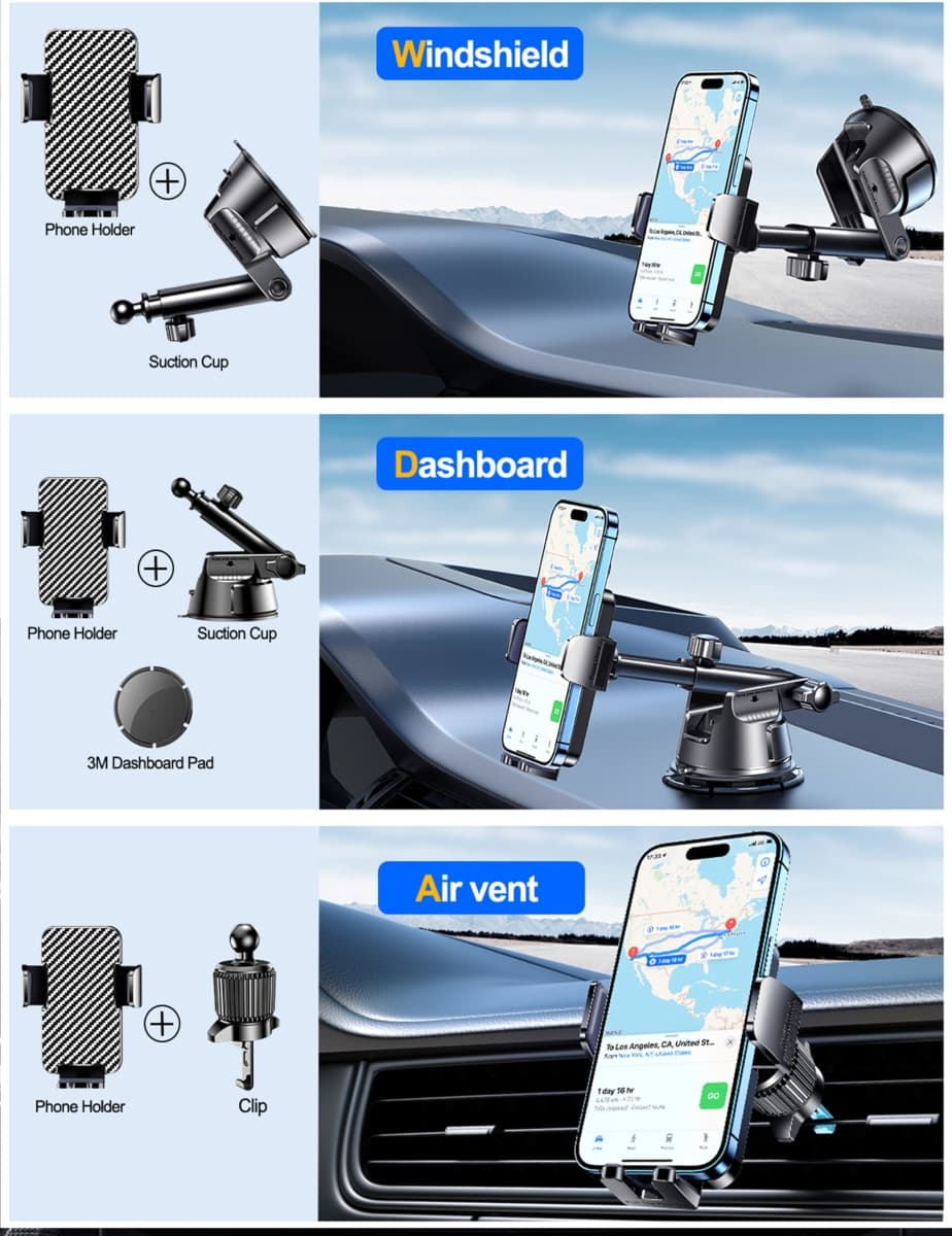 Qifutan Dash Mounted Holders Phone Holders for Car Dash, Air Vent, Multi-Mount, Jeep Compatible, Multi-Device Mount thumbnail 4