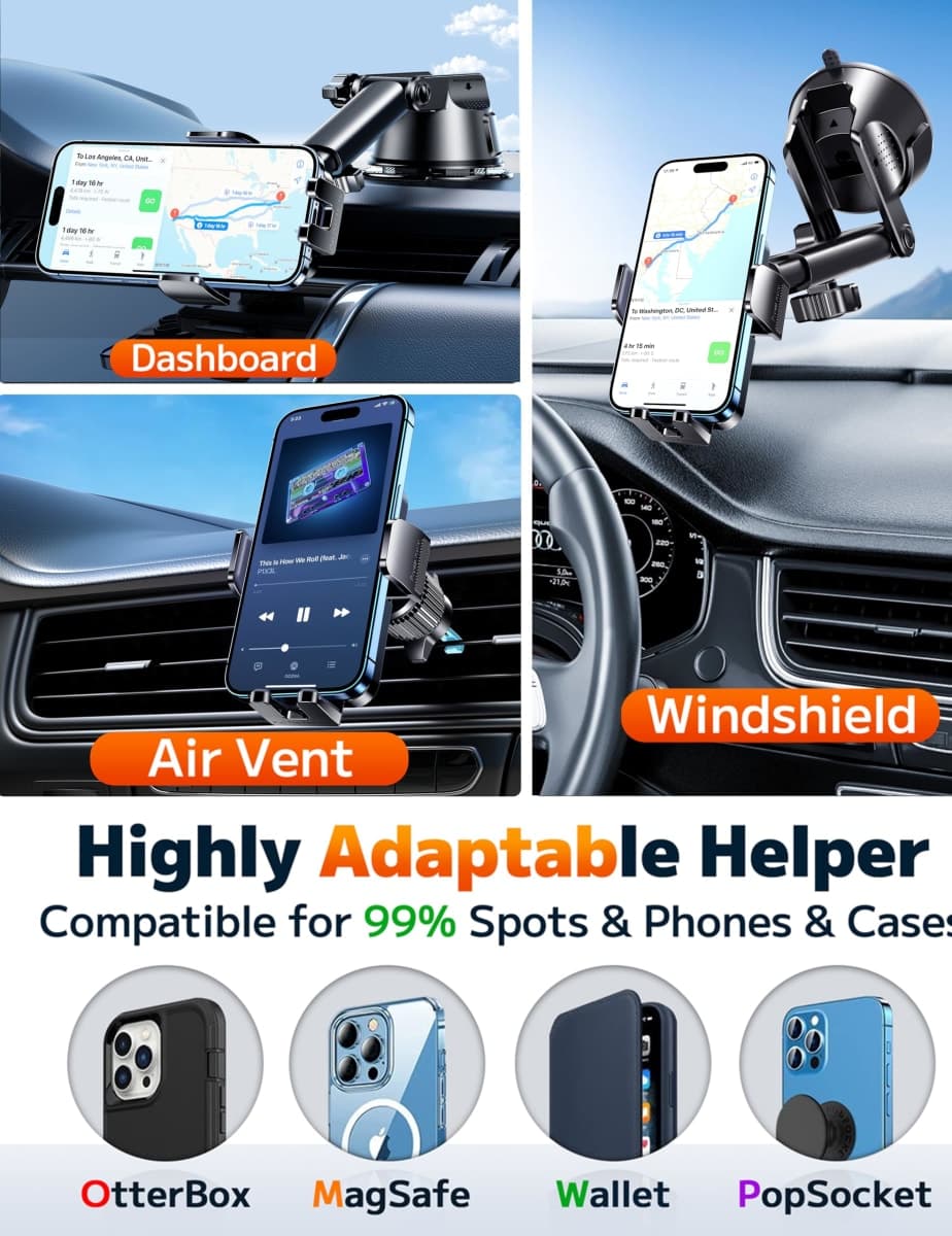 Qifutan Dash Mounted Holders Phone Holders for Car Dash, Air Vent, Multi-Mount, Jeep Compatible, Multi-Device Mount thumbnail 5