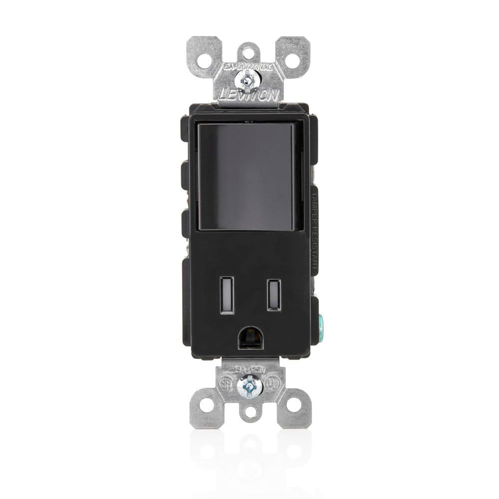 Leviton Tamper-Resistant Rocker NEMA Combination Decora Switch and Receptacle, T5625-E, Black thumbnail 2