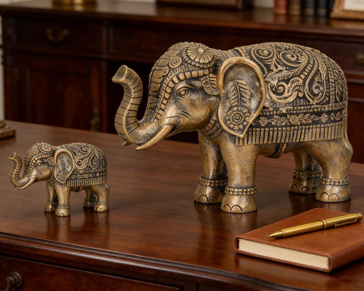 BOIHEGU Small Elephant Statue, Good Lucky Elephant Positive Gifts, Elefantes para Decoracion Casa, Elephant Décor for Coffee Table, Add to Elephant Collection(1pc Small Elephant Antique Gold) thumbnail 3