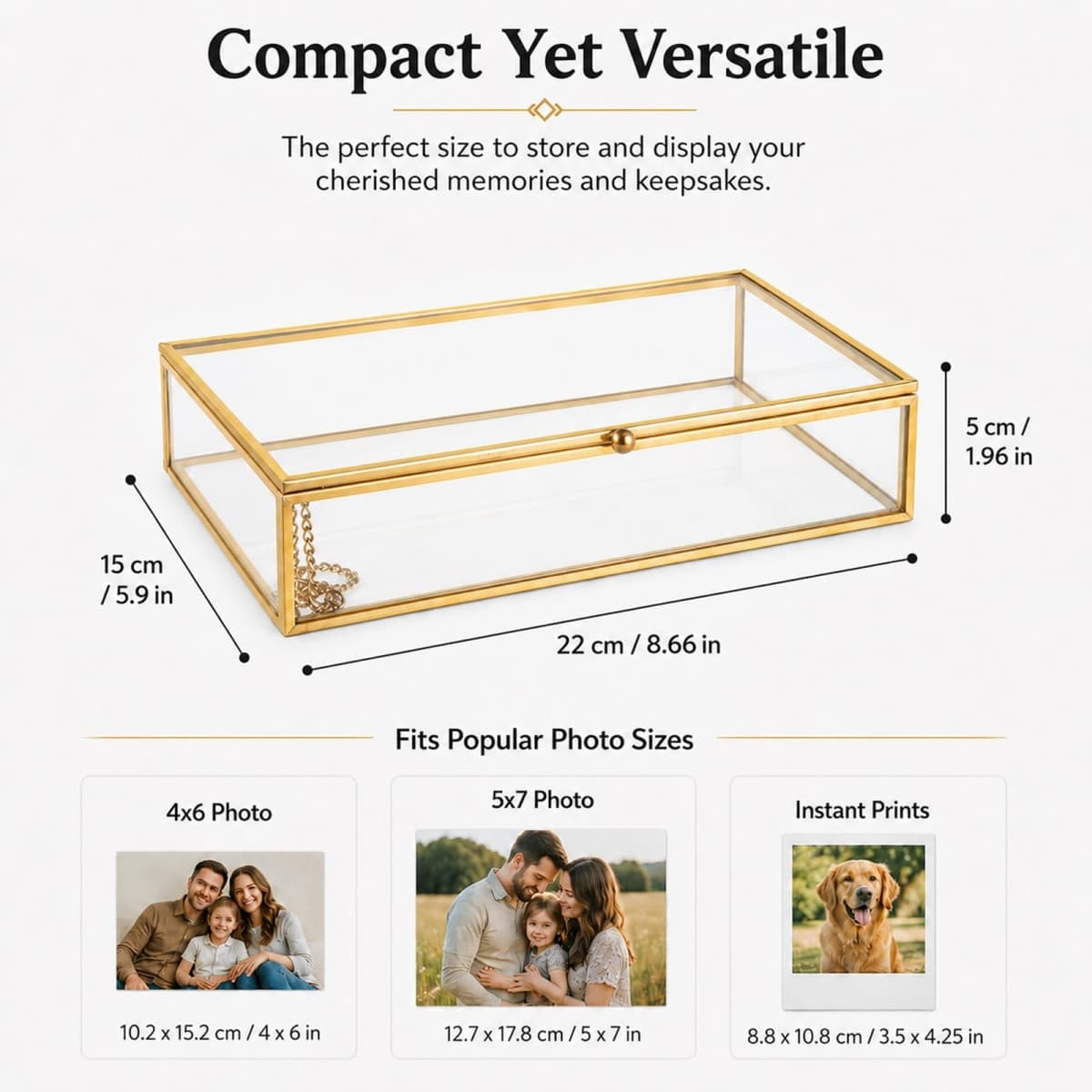 Feyarl Gold Clear Glass Jewelry Trinket Box Photo Cards Shadow Organizer Collection Display Case Decorative Keepsake Box with Lid for Home Deco thumbnail 3