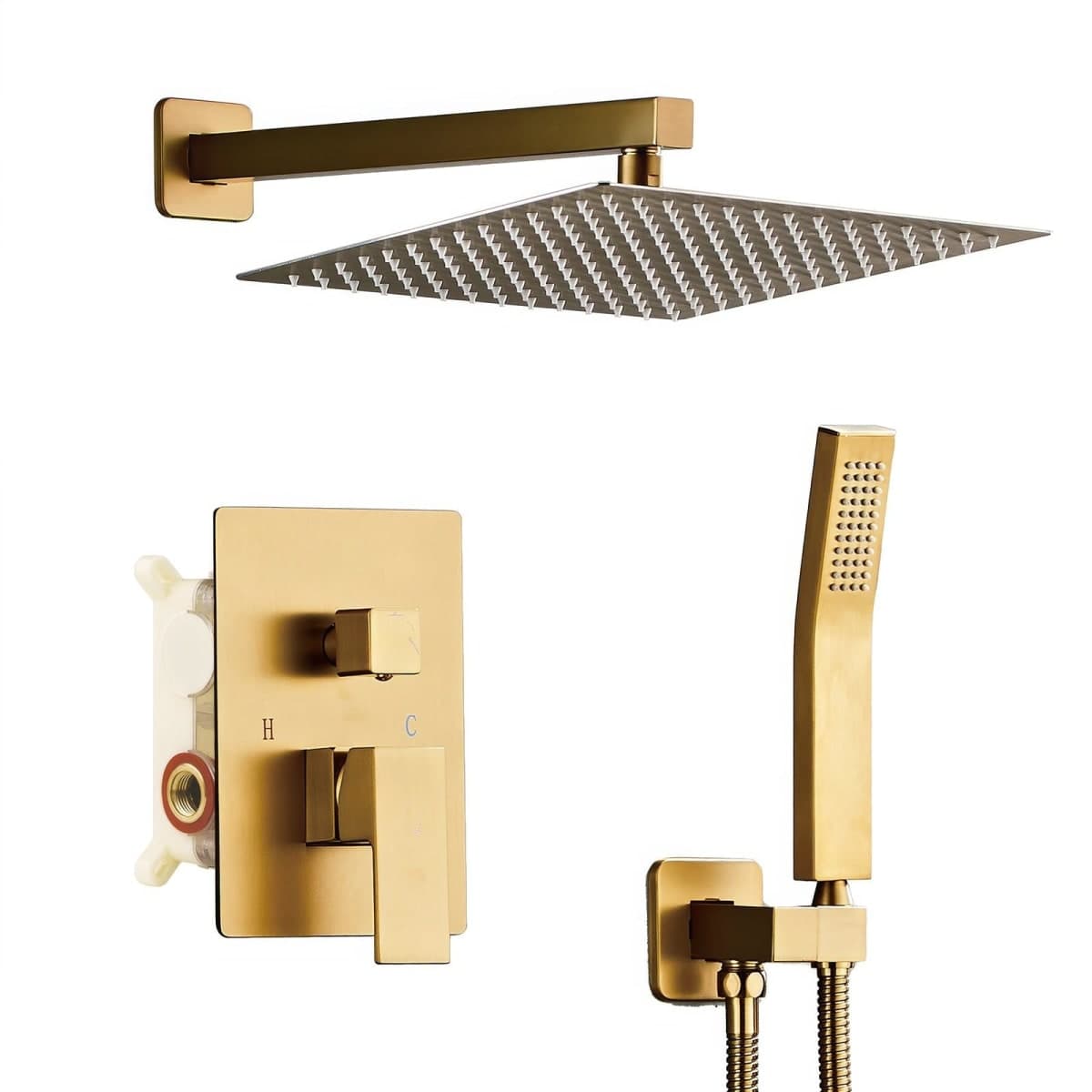 SaniteModar Shower System, 12 Inch Bathroom Shower Head, Multi-function Rainfall Square Shower Head, Wall Mounted Shower System Shower Head Trim Kit, Brushed gold — image 1