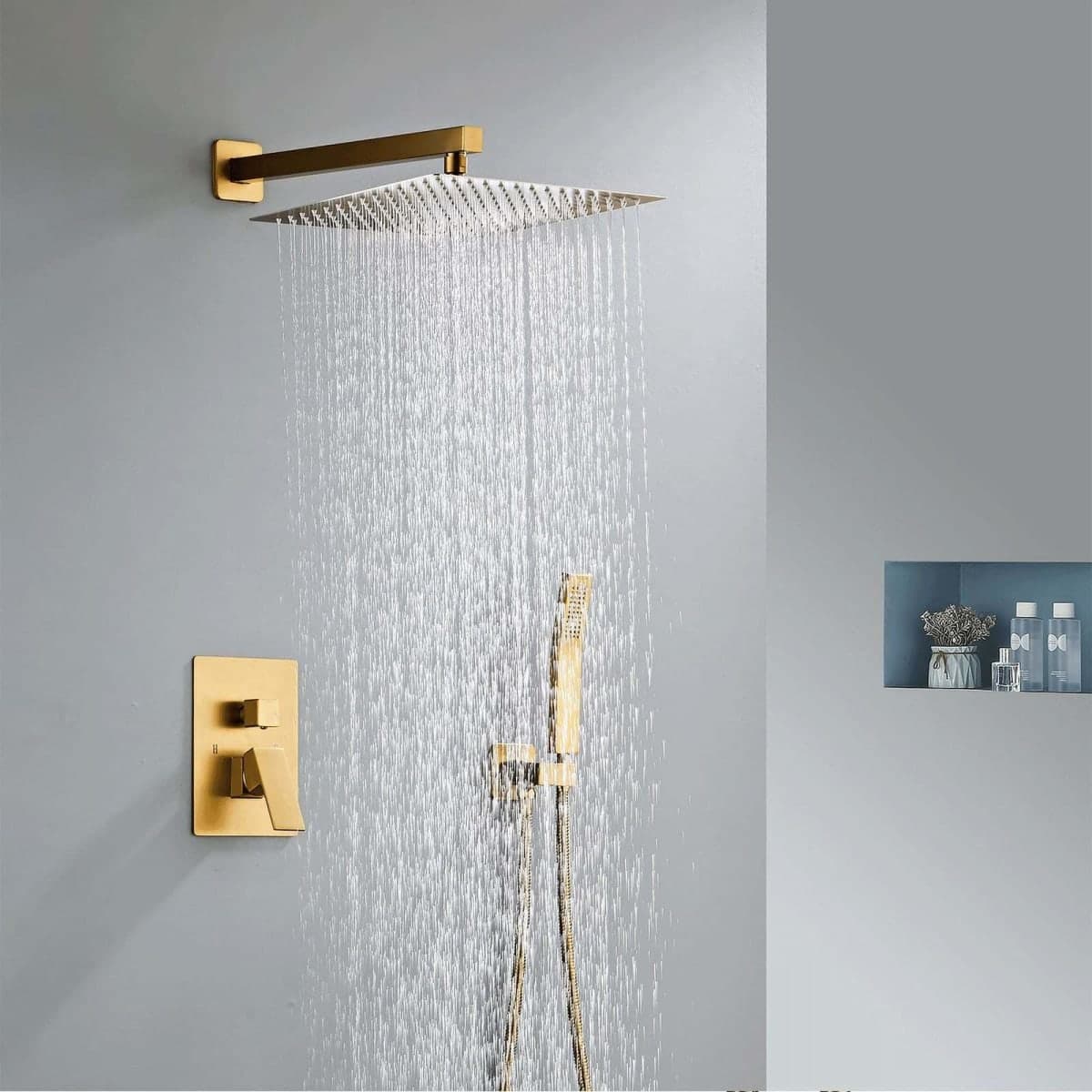 SaniteModar Shower System, 12 Inch Bathroom Shower Head, Multi-function Rainfall Square Shower Head, Wall Mounted Shower System Shower Head Trim Kit, Brushed gold thumbnail 2