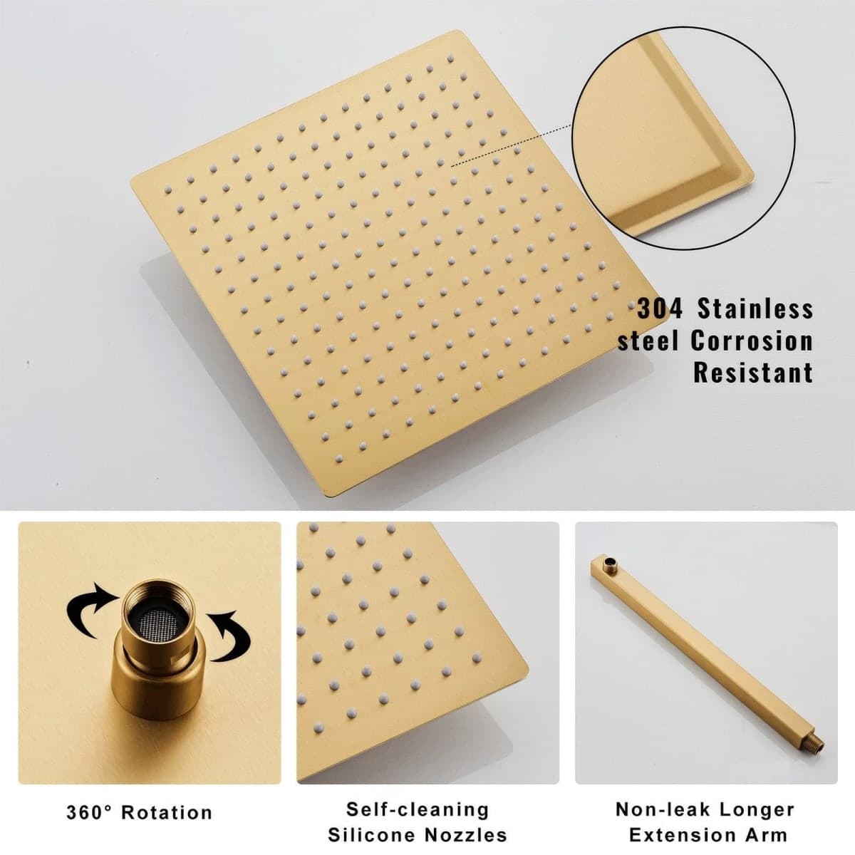 SaniteModar Shower System, 12 Inch Bathroom Shower Head, Multi-function Rainfall Square Shower Head, Wall Mounted Shower System Shower Head Trim Kit, Brushed gold thumbnail 3