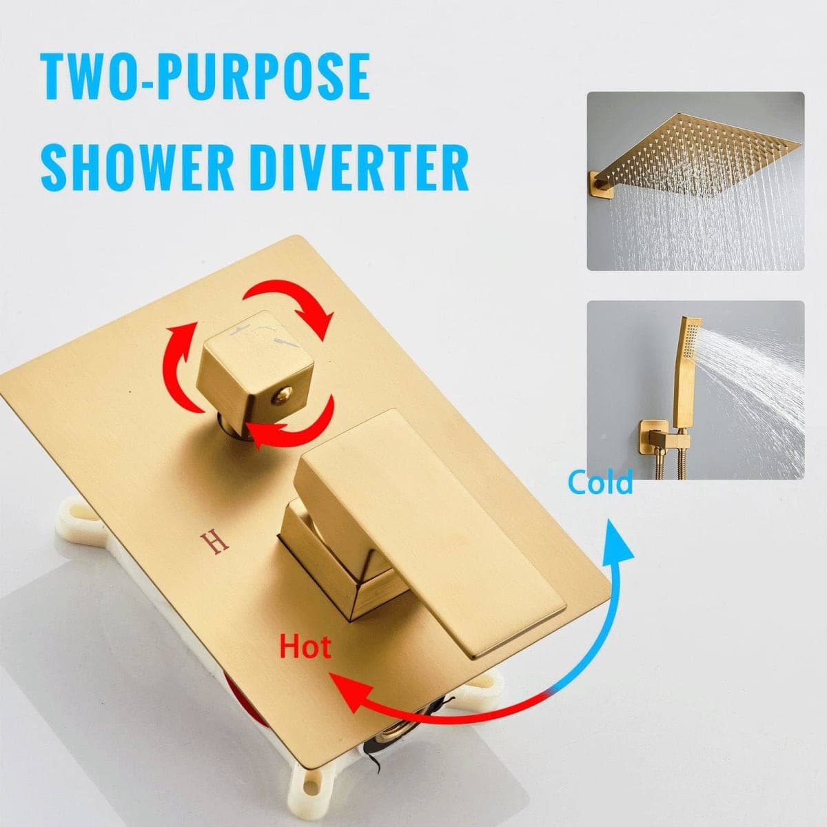 SaniteModar Shower System, 12 Inch Bathroom Shower Head, Multi-function Rainfall Square Shower Head, Wall Mounted Shower System Shower Head Trim Kit, Brushed gold thumbnail 5