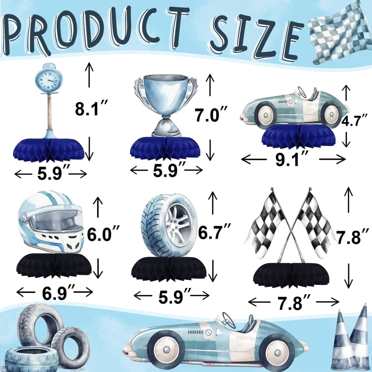 HaPiBiDesign Race Car Party Decorations - Honeycomb Centerpieces for Racing Birthday Decor - Table Decoration for Kids - Theme Décor thumbnail 2
